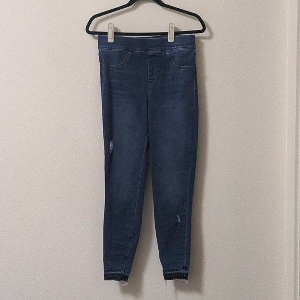 Spanx Distressed Ankle Jeans in a Medium Wash